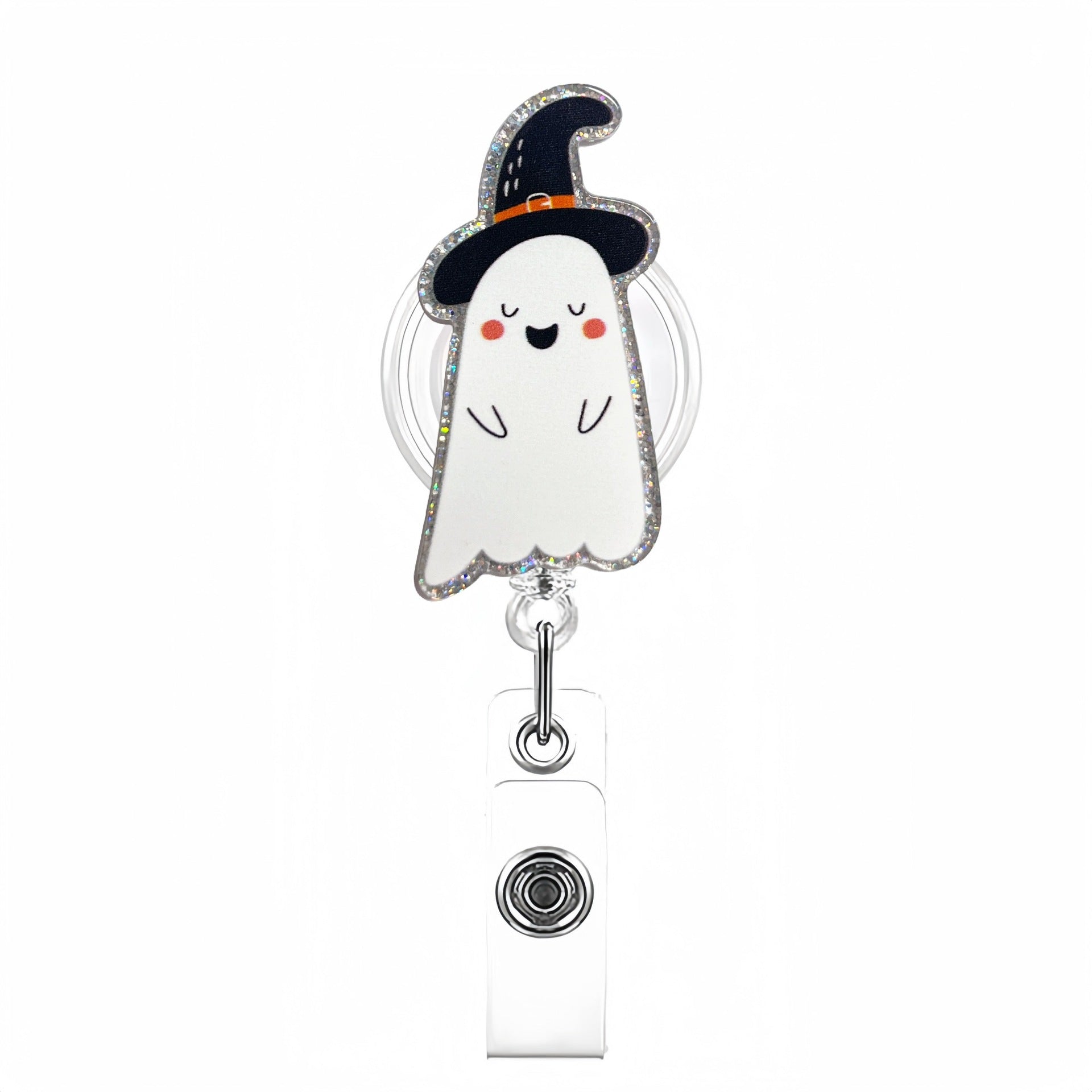 Wholesale Halloween White Ghost Acrylic Retractable Clip Badge Keychain