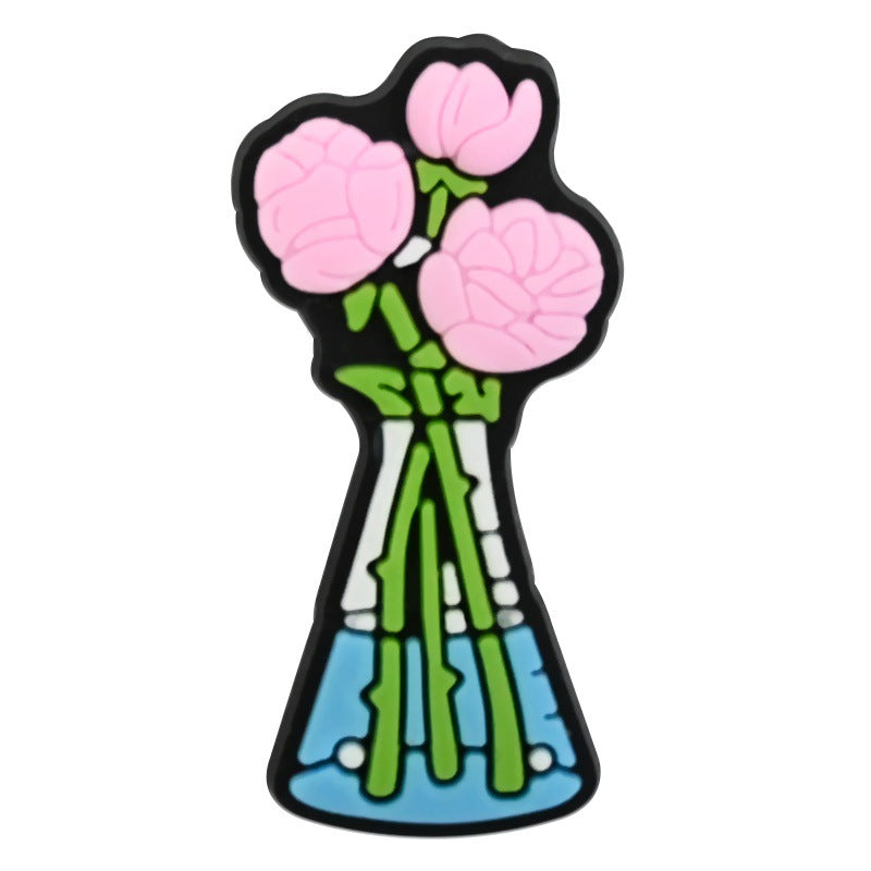 Wholesale Random 100pcs  floral vase series  PVC Soft Rubber Shoe Buckle Decoration