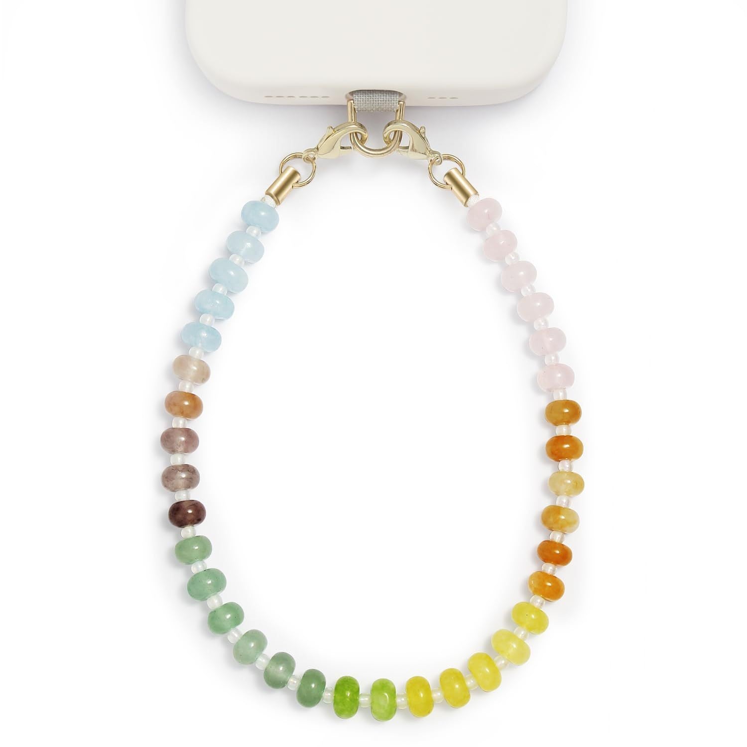 Wholesale Natural Stone Phone Chain - Quartz Flat Bead Phone Lanyard,  Unisex Fashion Accessory for Gift or Resale