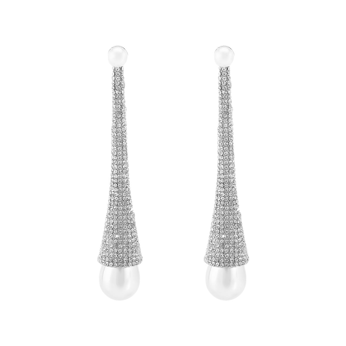 Wholesale niche temperament imitation pearl earrings diamond long earrings