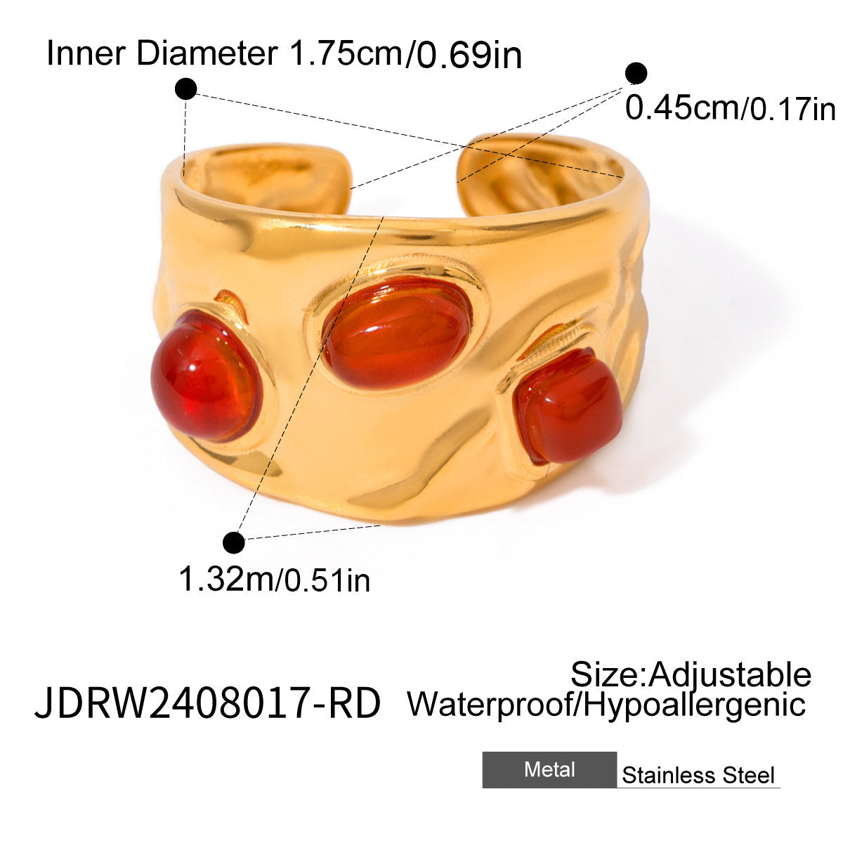 Wholesale 18k gold stainless steel red agate heart earrings rings necklace