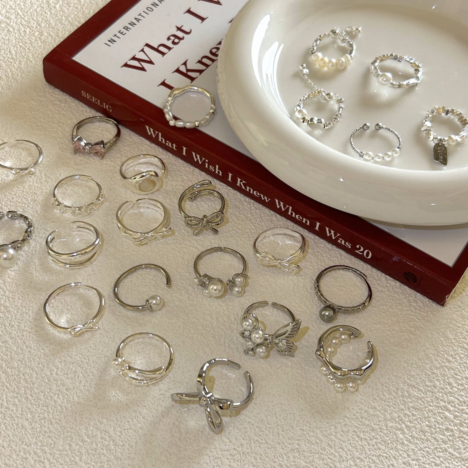 Wholesale Butterfly Pearl Ring 925 Sterling Silver Open Adjustment Index Finger Ring ACC-RS-Yues012