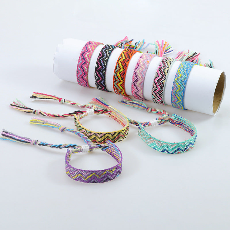 Wholesale ethnic style woven bracelet wide wrist strap colorful tassel bracelet