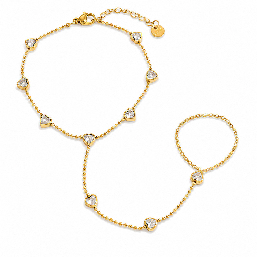 Wholesale Cross-Border Stainless Steel Bracelet,  European and American Fashion,  Light Luxury Style,  Heart-Shaped Zircon Inlay,  18K Gold Plated,  Waterproof and Color-Preserving Jewelry