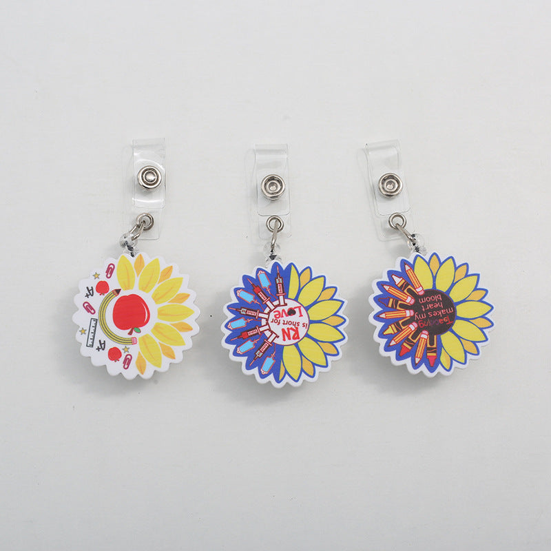 Wholesale Sunflower Gift Acrylic Nurse Retractable Badge Keychains Badge Reels ACC-KC-ShangShan001