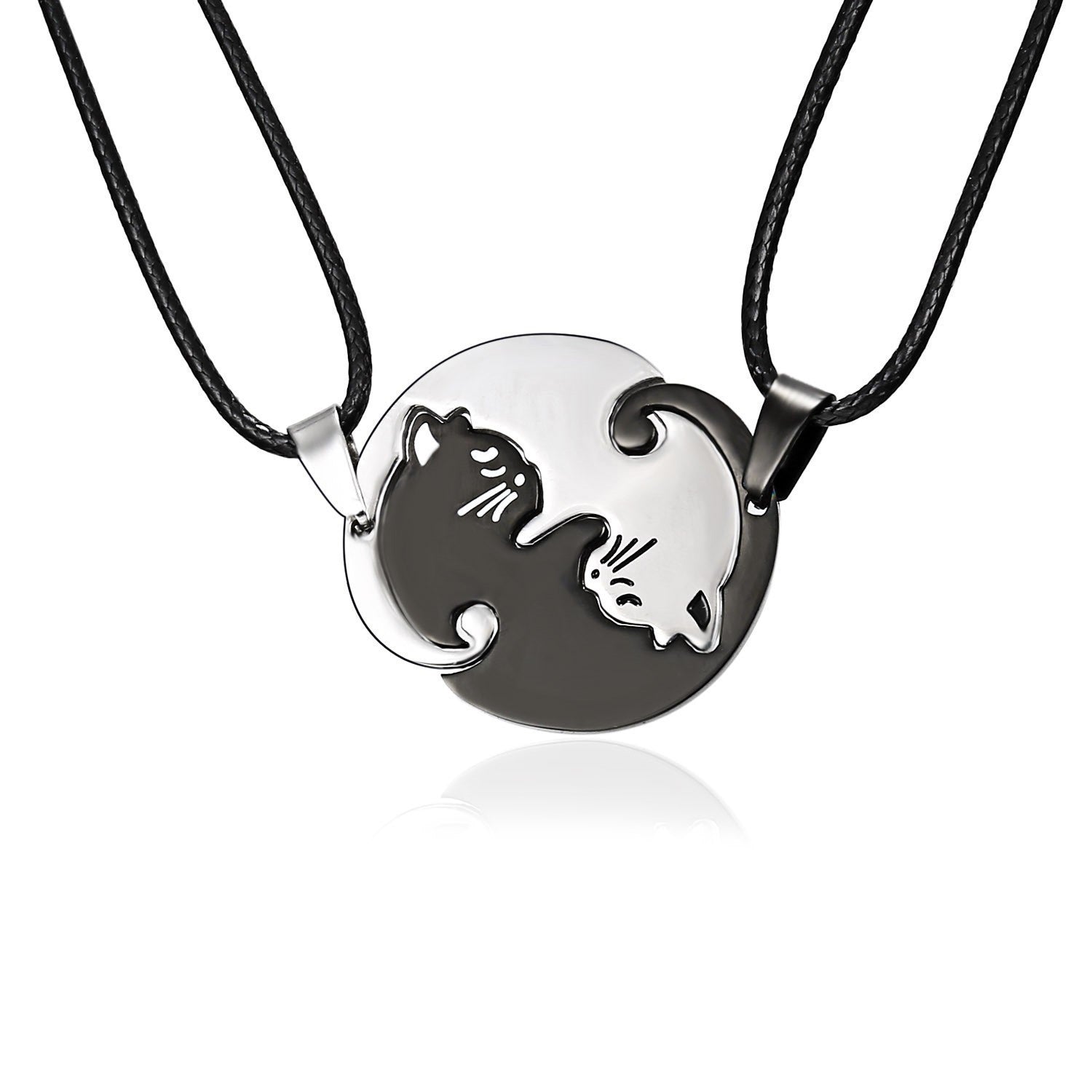 Wholesale Splicing Stainless Steel Love Black and White Cat Necklaces ACC-NE-Hanyu005