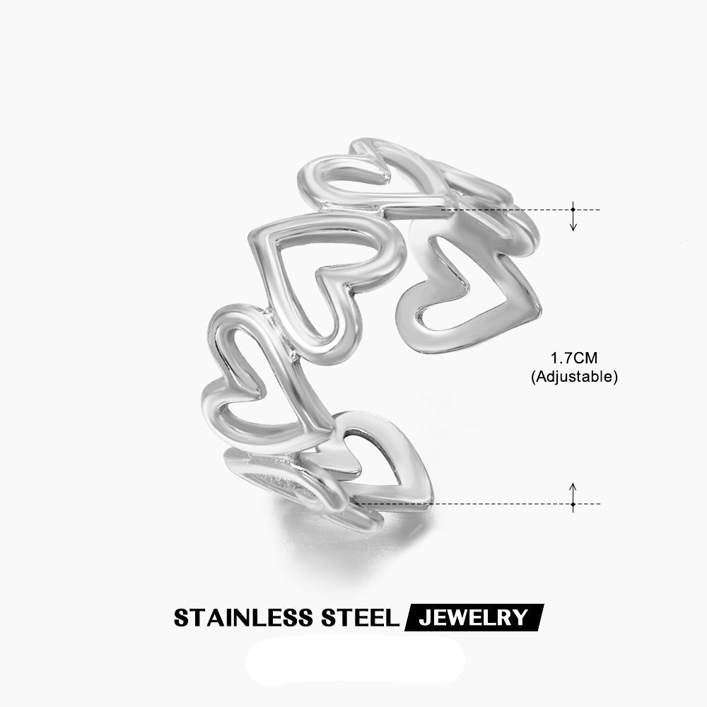 Wholesale Stainless Steel Love Heart 18K Gold Plated Open Adjustable Ring