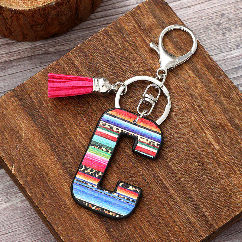 Wholesale Western Style Aztec Leopard Leather Letter Tassel Keychain ACC-KC-YTian009
