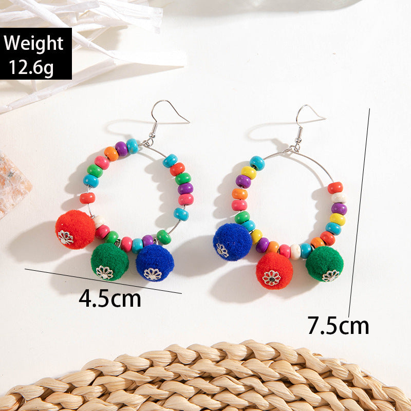 Wholesale  Fun Color Woven Confronted Color Hair Ball Christmas Earrings