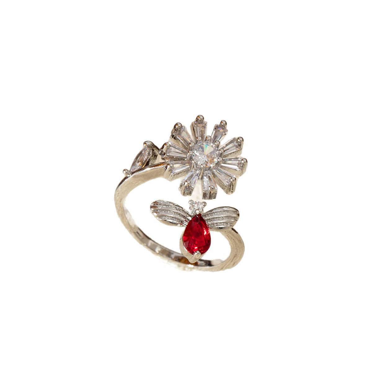 Wholesale Open Adjustable Flower Ring Copper Zircon Chic Jewelry Accessory