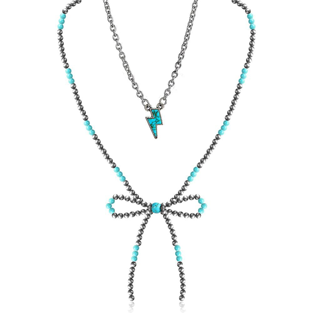 Wholesale Pearl Bow Western Lightning Cowboy Girl Necklace