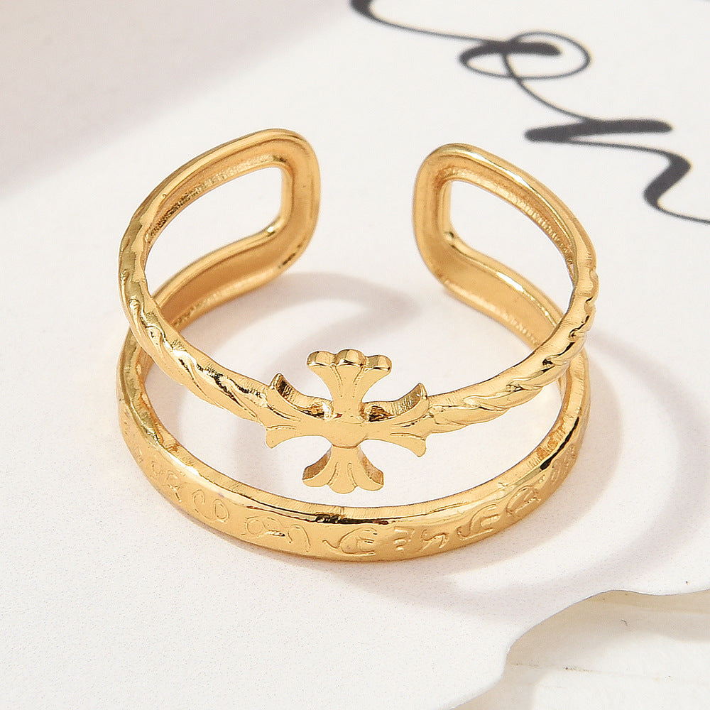 Wholesale Gold Plated Titanium Steel Geometric Eye Adjustable Ring Boutique Resale