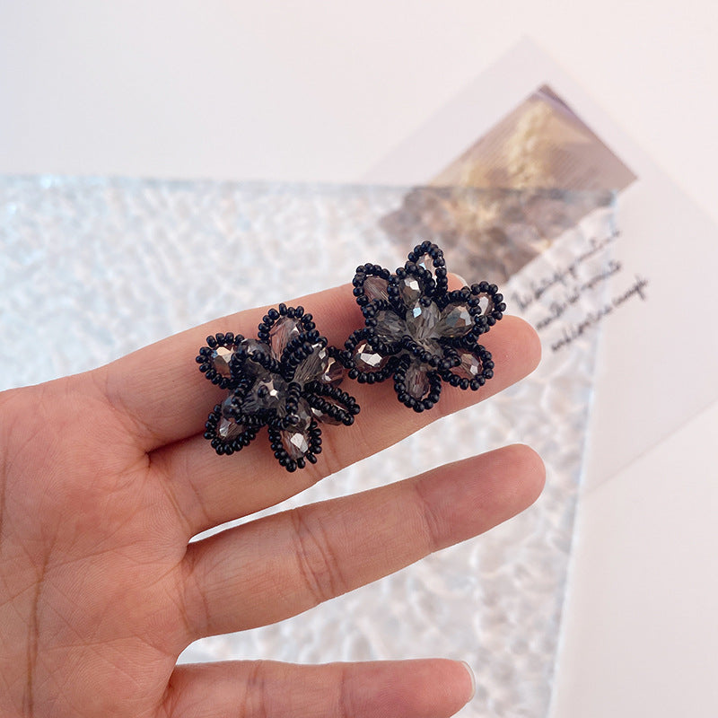 Wholesale  Blue Beaded Flower Stud Earrings