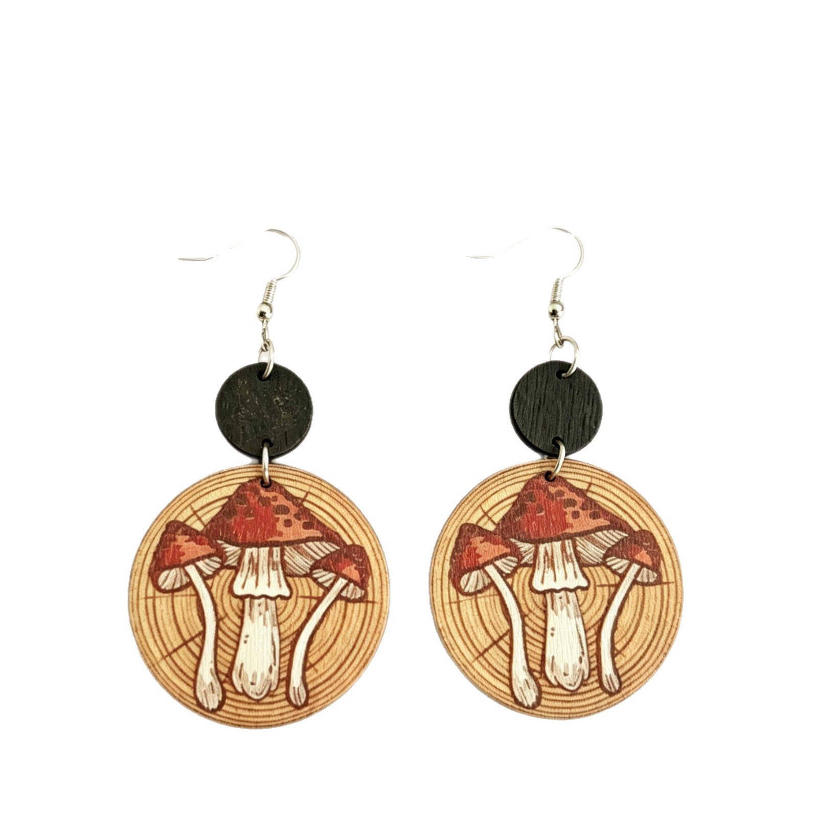 Wholesale Wooden Round Mushroom Print Earrings - Fashion Accessory for Women