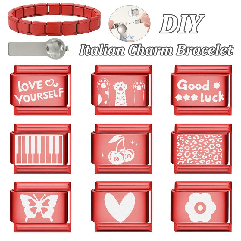 Wholesale Italian Charm Bracelet 9mm DIY Splicing Red Background Stainless Steel Composable Bracelet