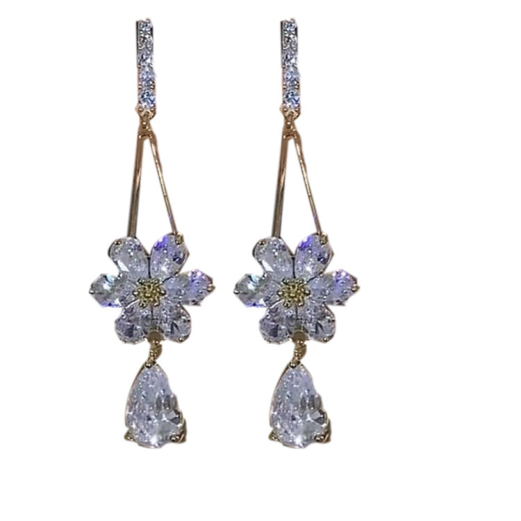 Wholesale full diamond flower drop earrings
