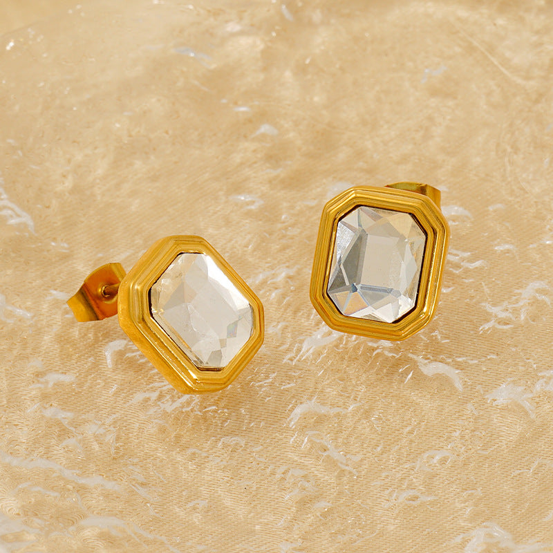 Wholesale  Stainless Steel Square Zircon Earrings