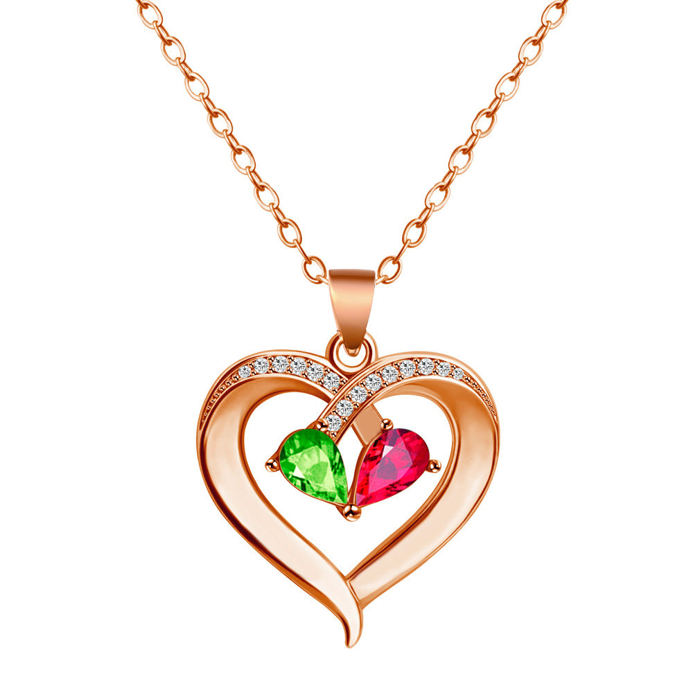 Wholesale Mother's Day Color Zircon Heart-shaped Necklace Love Clavicle Chain