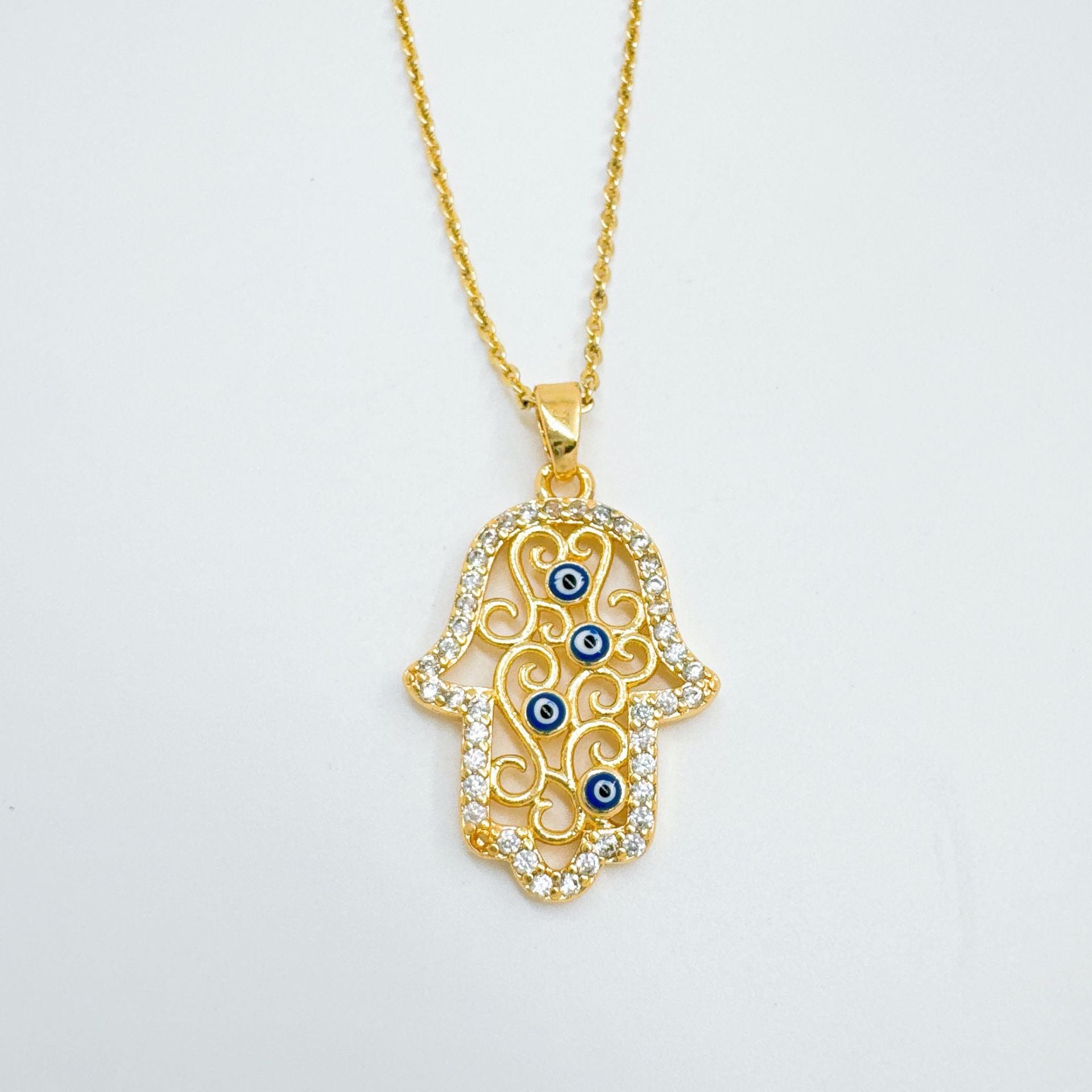 Wholesale Evil Eye Palm Pendant Gold Plated Copper Fashion Jewelry Boutique Gift