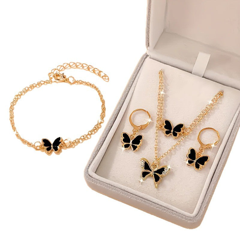 Wholesale Butterfly Design Layering Jewelry Set Zinc Alloy Necklace Earrings Bracelet Fashion Accessory For Women Gift