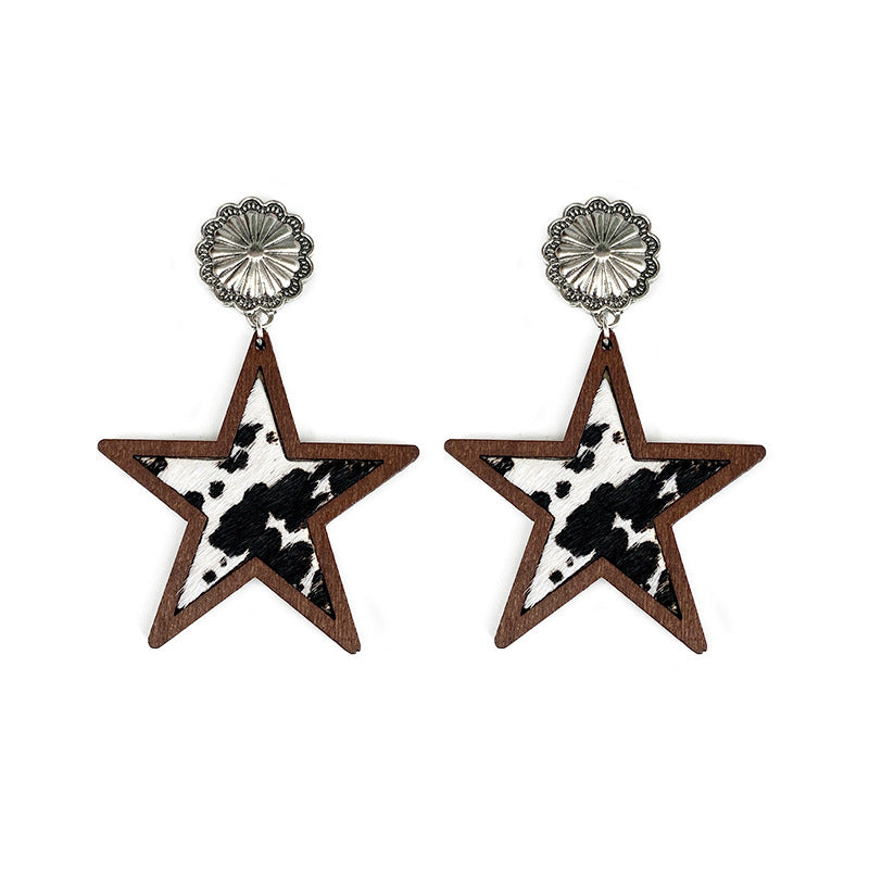 Wholesale Western Denim five-pointed star leather earrings