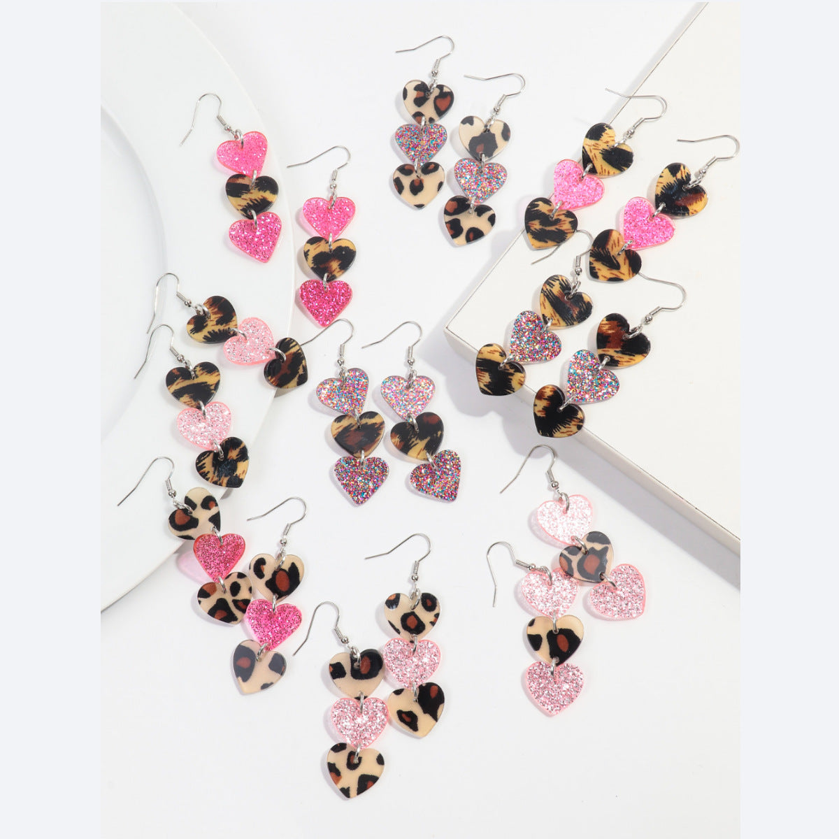 Wholesale  Valentine's Day Love Stitching Multi-layer Peach Acrylic  Earrings