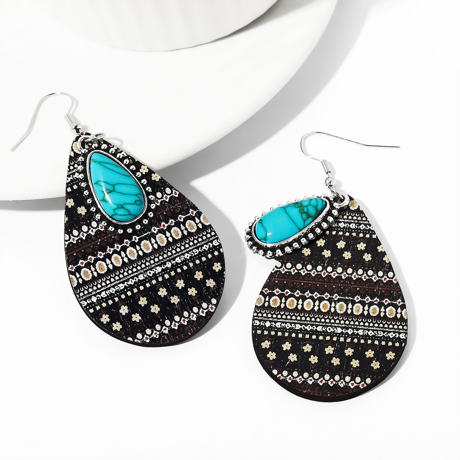 Wholesale  Retro Drop-Shaped Wooden Earrings Turquoise Earrings
