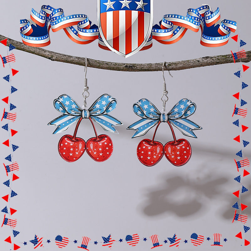 Wholesale  American Flag Independence Day Red and White Animal Earrings