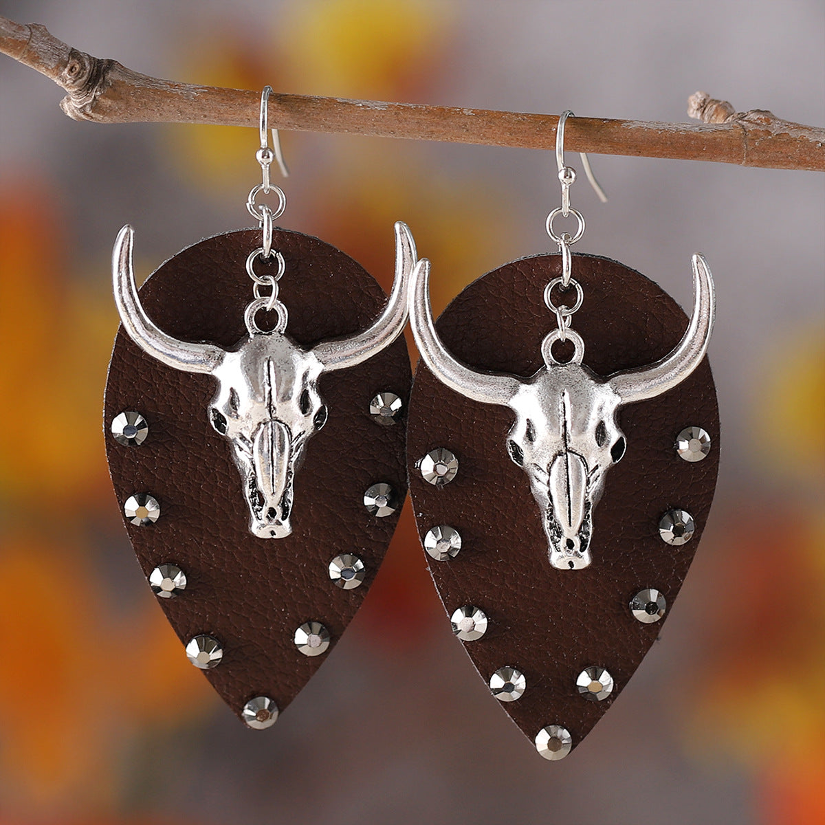 Wholesale Ethnic Style Western Cowboy PU Leather Cork Rhinestone Earrings ACC-ES-ChuLian108
