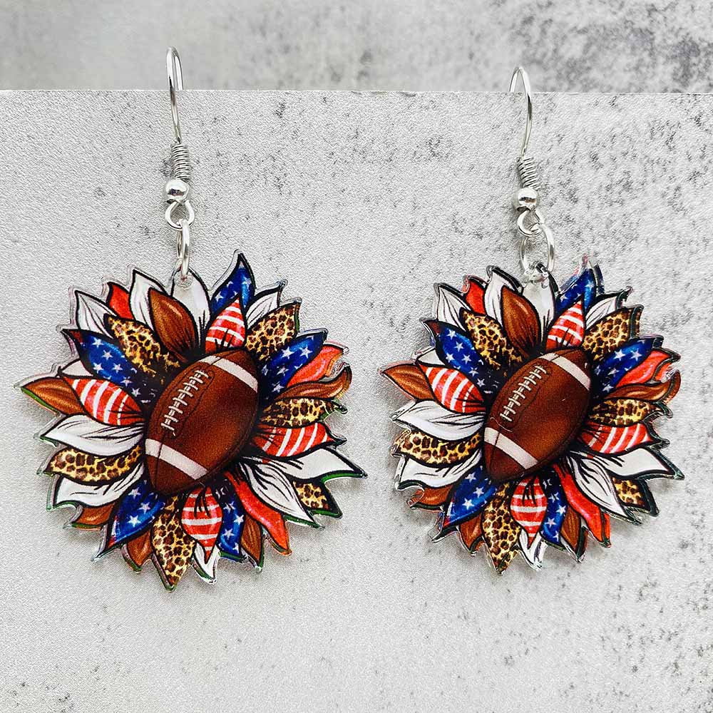 Wholesale Games Themed Leopard Print Football Acrylic Earrings ACC-ES-CY012