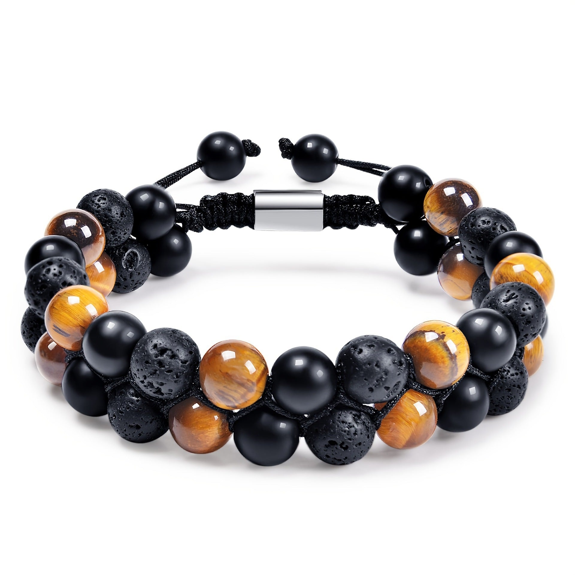 Wholesale Natural Tiger Eye &  Hematite Double Row Bracelet,  Handmade Unisex Everyday Gift Jewelry