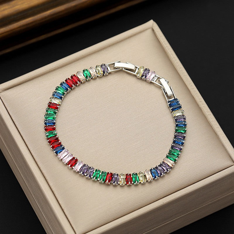 Wholesale Colorful Zircon Tennis Chain Bracelet Fashion Accessory Gift Boutique Resale