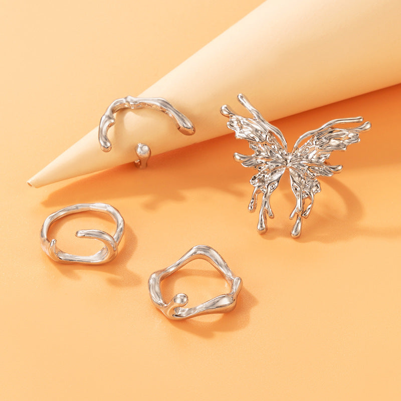 Wholesale Butterfly geometric irregular four-piece ring set