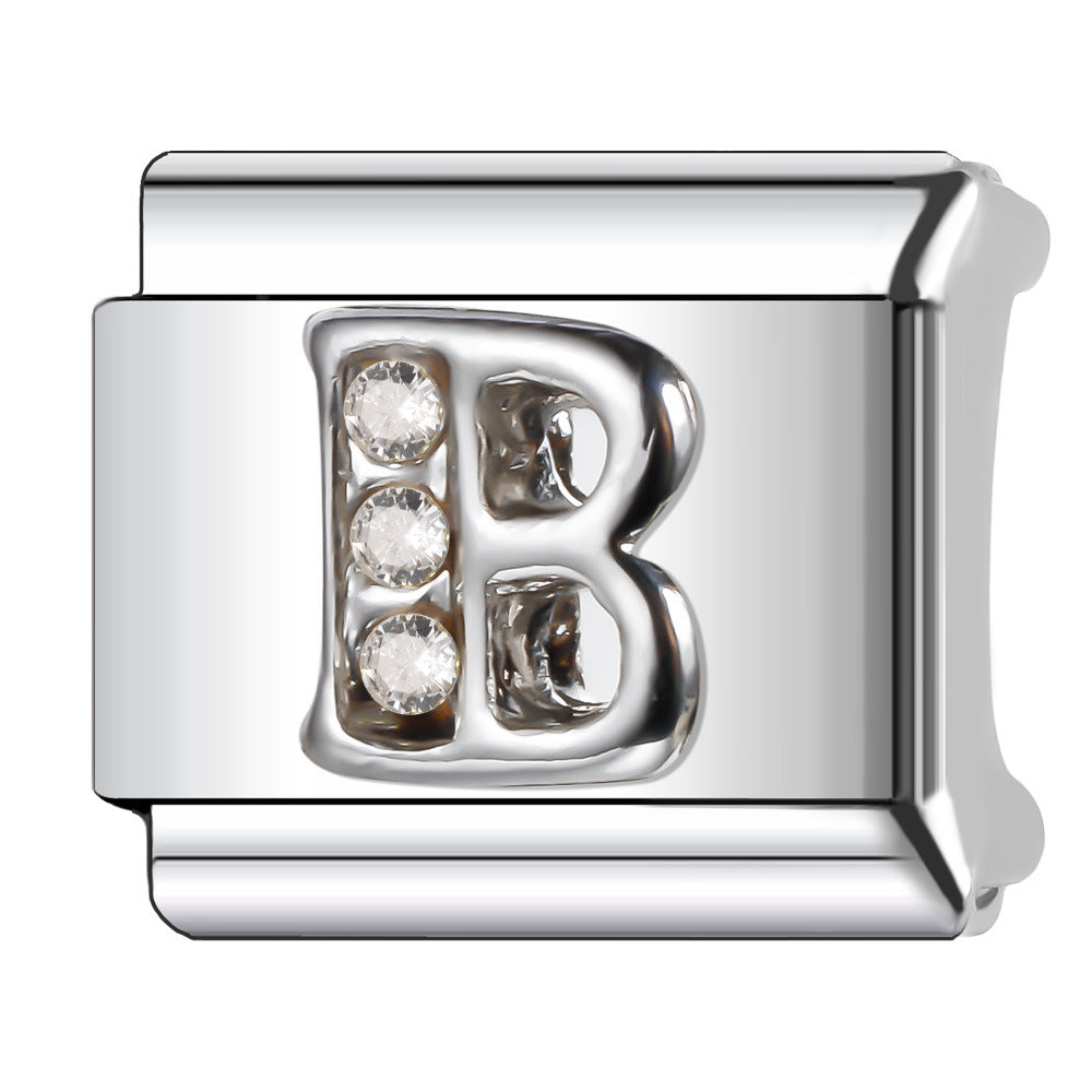 Wholesale Italian Charm Bracelet 9mm DIY Diamond English Letter   Creative Stainless Steel Composable Bracelet