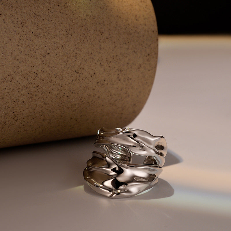 Wholesale S925 Sterling Silver Hollow Origami Texture Rings ACC-RS-YWE012