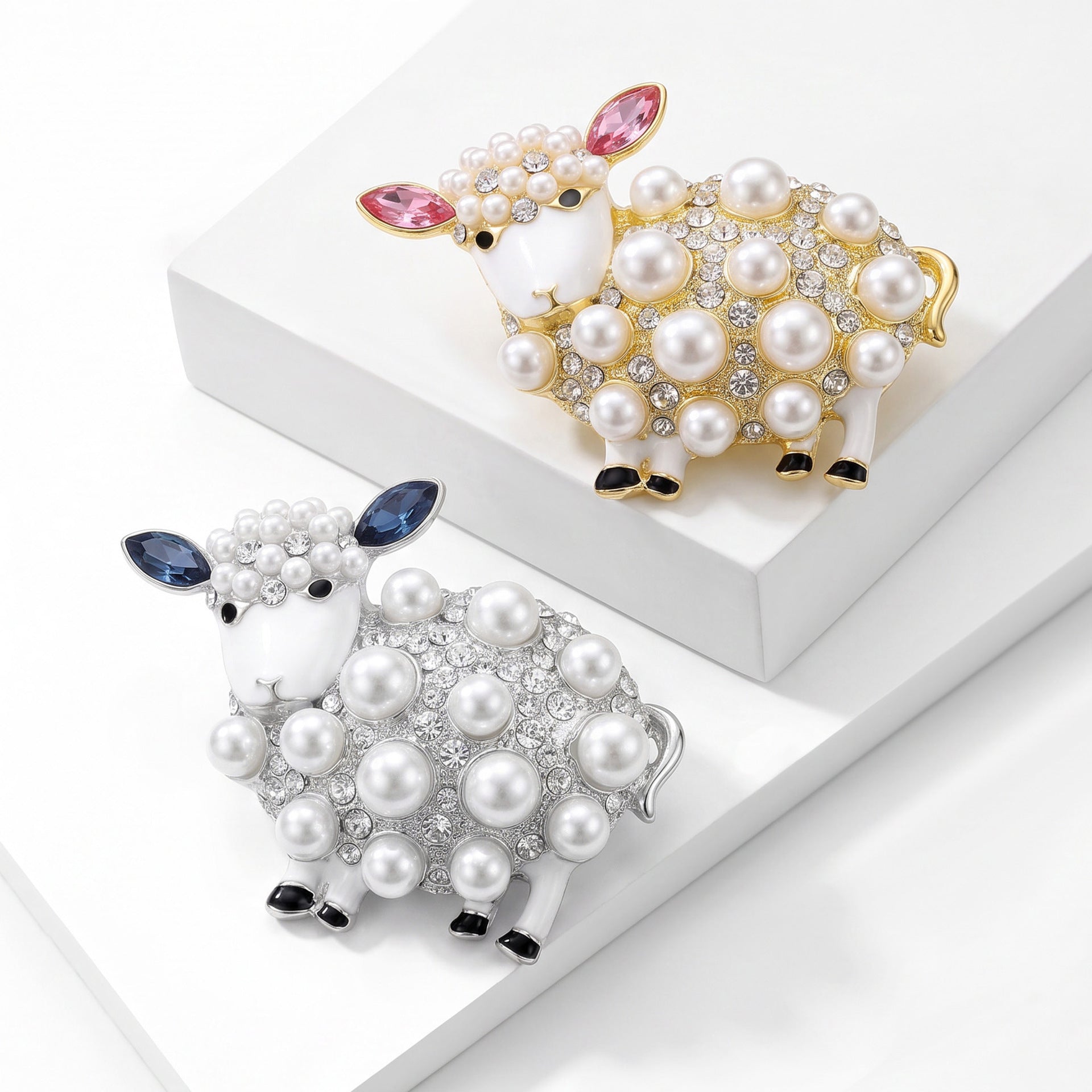 Wholesale Stylish Sheep Brooch With Faux Pearl And Rhinestone For Women Cardigan Coat Fashion Accessory