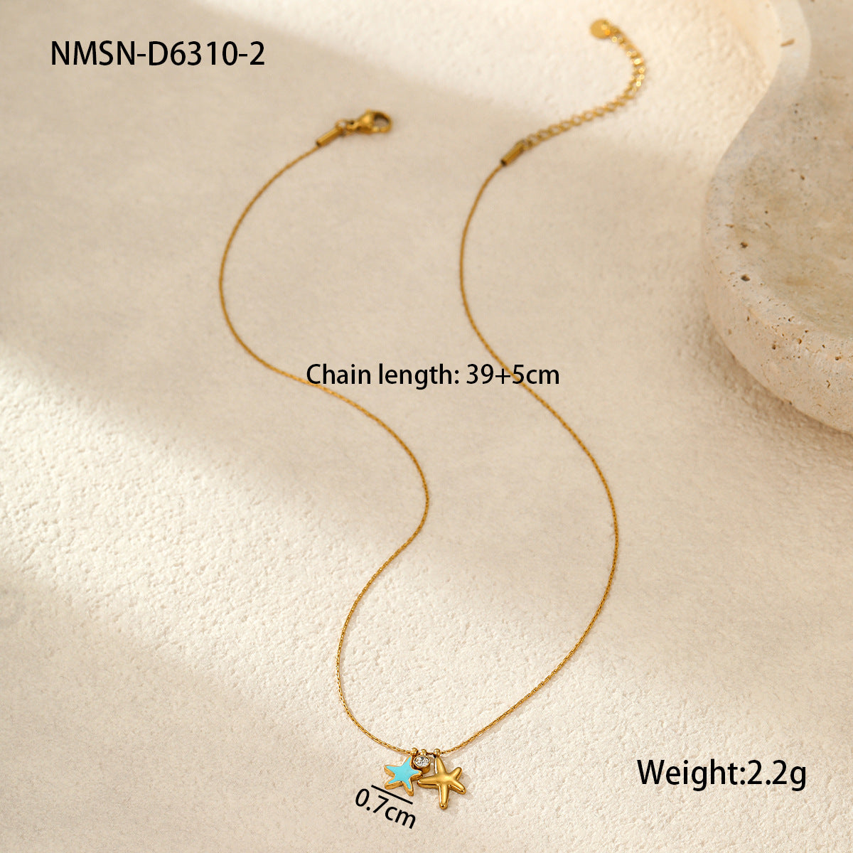 Wholesale  colored starfish stainless steel 18k gold plated necklace