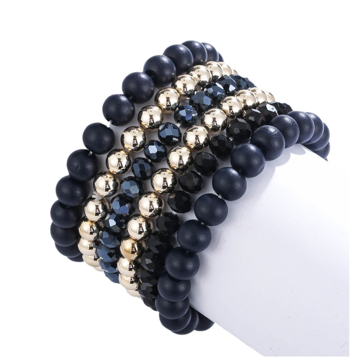 Wholesale  popular Bohemian style color wooden beads Crystal stacked six-piece bracelet