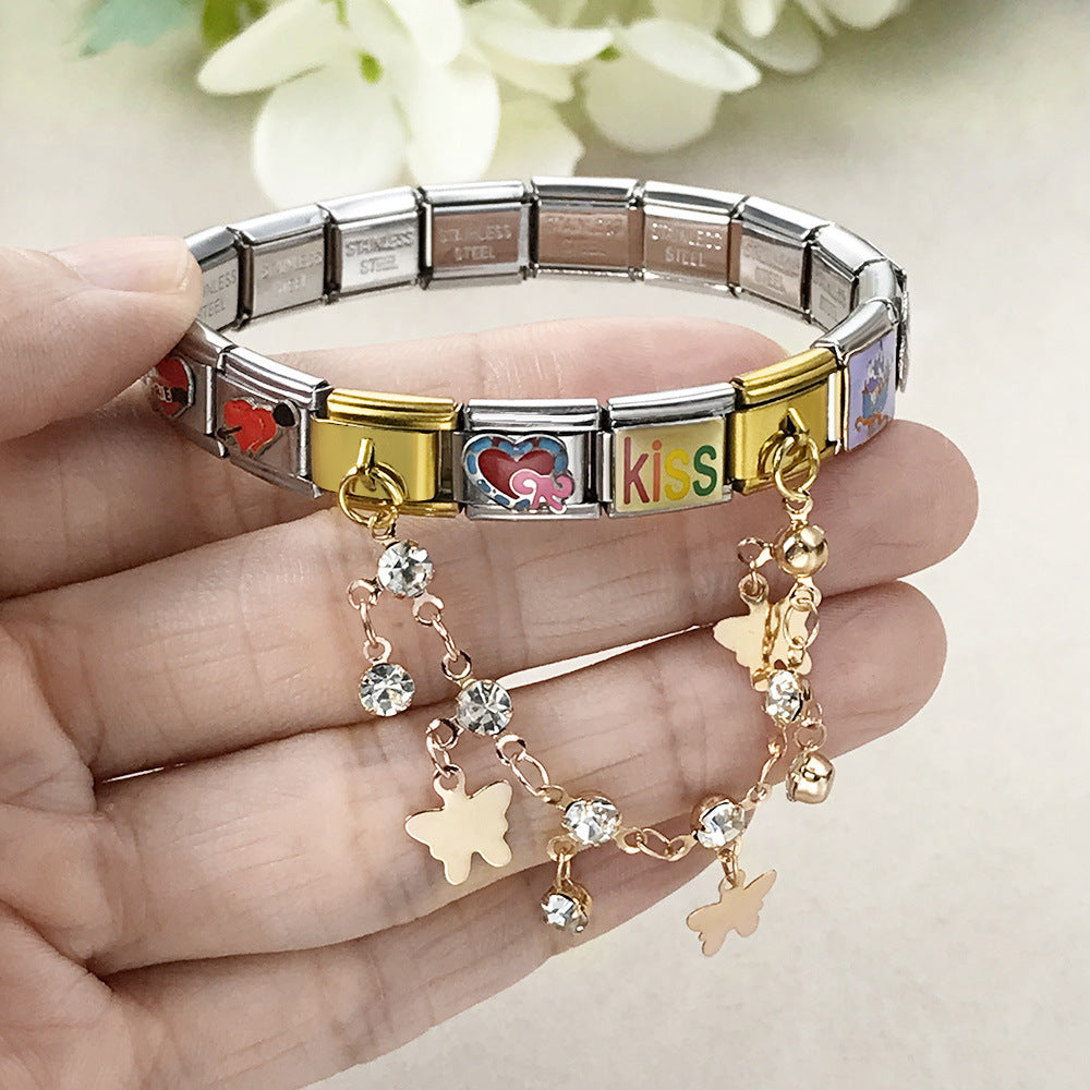 Wholesale  Italian Charm Bracelet 9mm DIY Butterfly Star Shape   Creative Stainless Steel Composable Bracelet