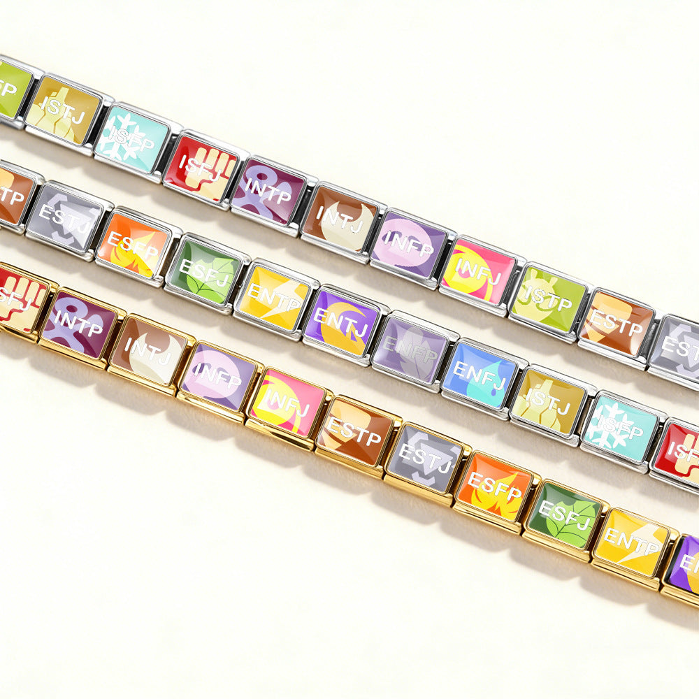 Wholesale Stainless Steel MBTI Personality Modular Bracelet,  Trendy DIY Detachable Jewelry Accessory for Everyday Wear