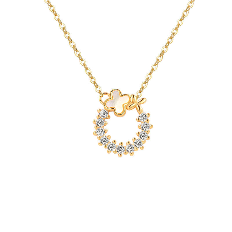 Wholesale S925 sterling silver light luxury niche four-leaf clover zircon necklace