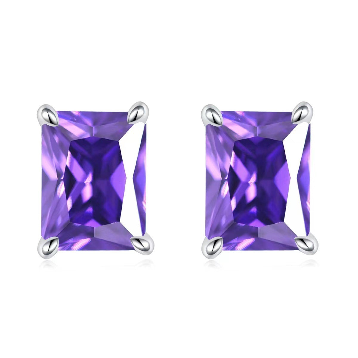 Wholesale Colorful Rectangular Gemstone Earrings European American Style Inlaid Zircon Fashion Accessory