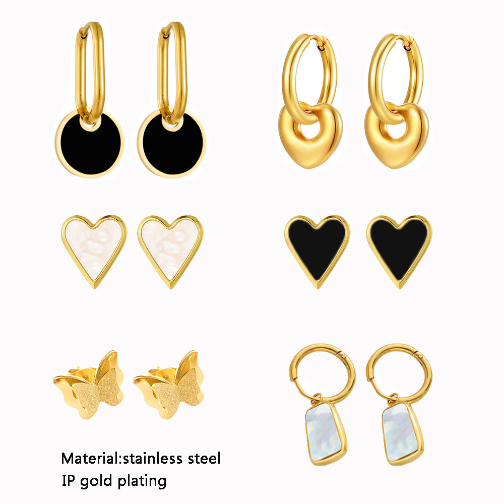 Wholesale  round love geometric quadrilateral titanium steel 18 metal earrings