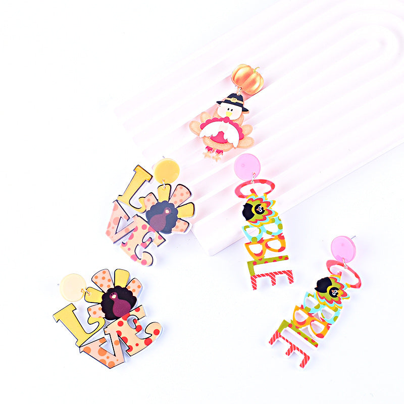 Wholesale  Thanksgiving Acrylic earrings Turkey pumpkin maple leaf earrings