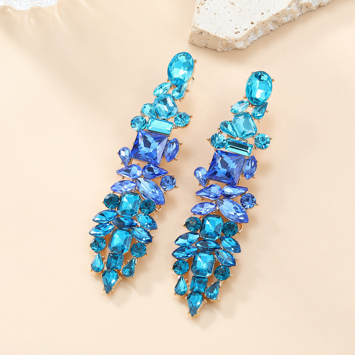 Wholesale Rhinestone Colored Gemstone Tassel Long Banquet Alloy Earrings ACC-ES-JL026