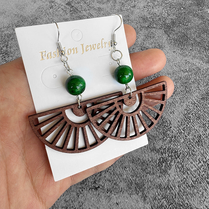 Wholesale Bohemian wood patchwork turquoise earrings