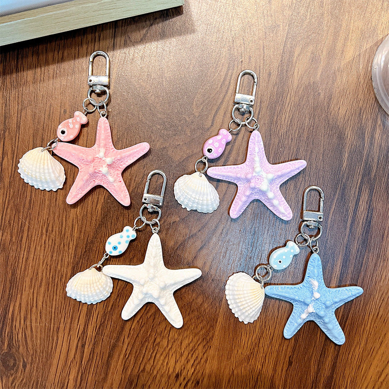 Wholesale Cartoon Starfish Keychain Cute Shell Keyring Backpack Decorative Fashion Accessory Gift