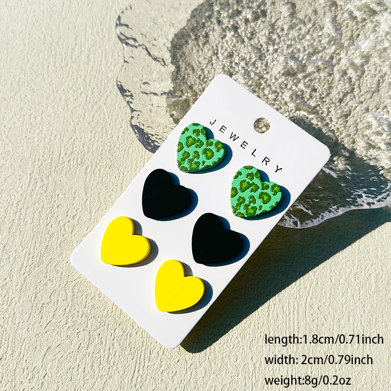 Wholesale  3pcs/set Valentine's Day Denim love paint printing clay texture stud earrings