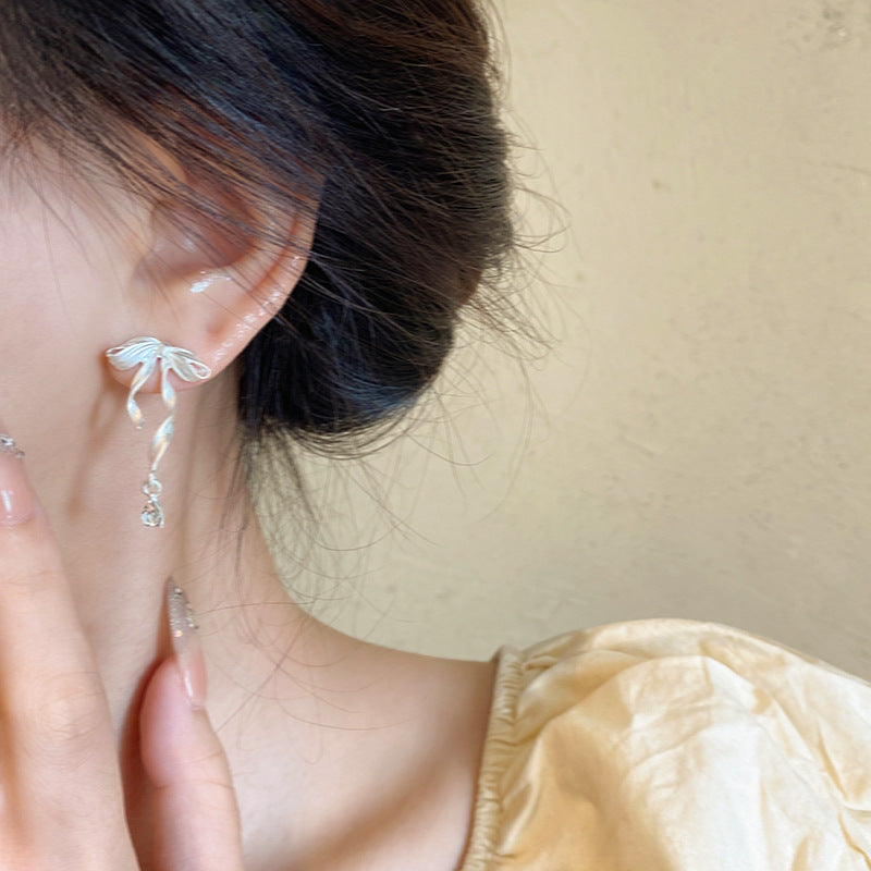 Wholesale Bow Ribbon Zirconia Earrings