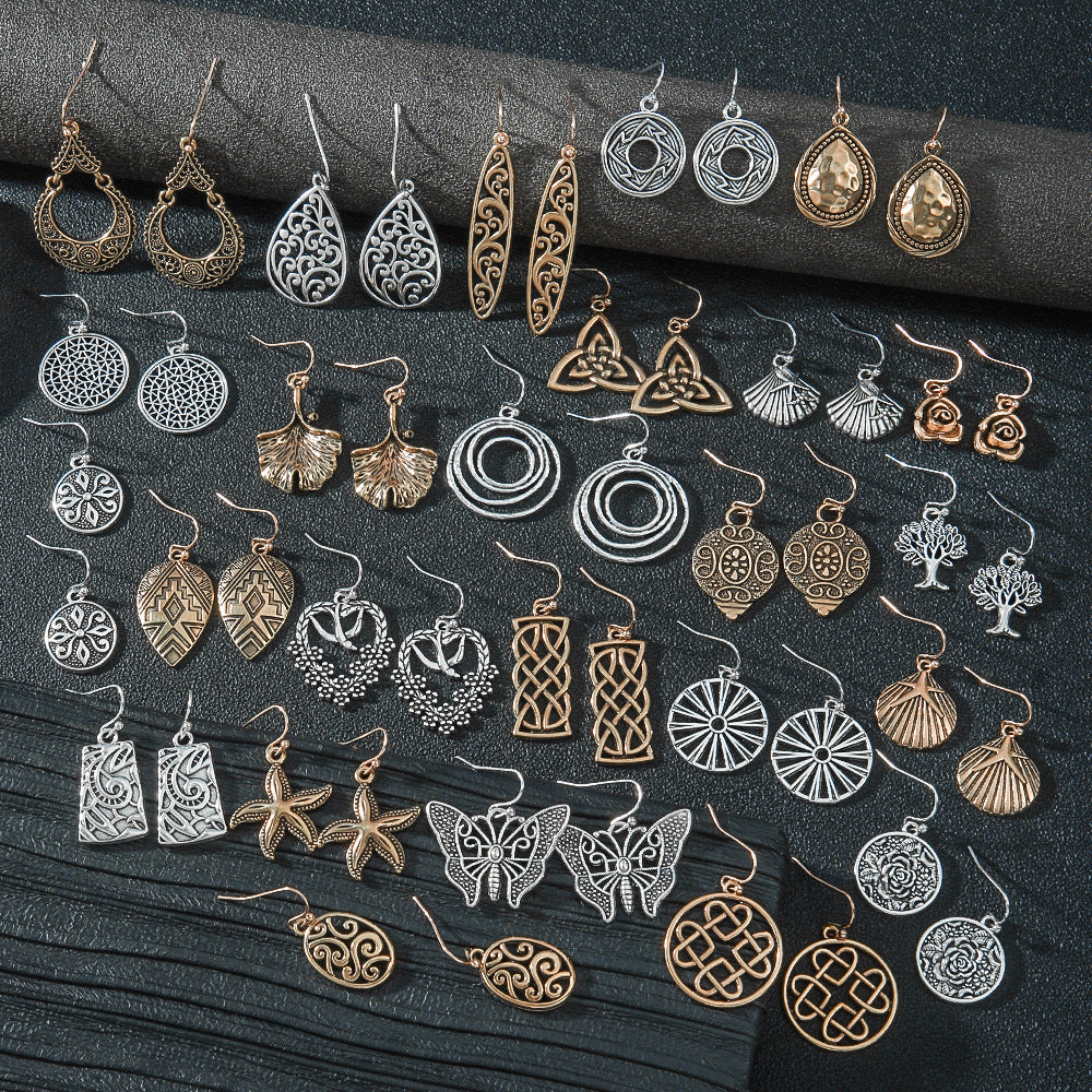 Wholesale Antique Silver Geometric Earring Set Ethnic Style Fashion Jewelry Accessory